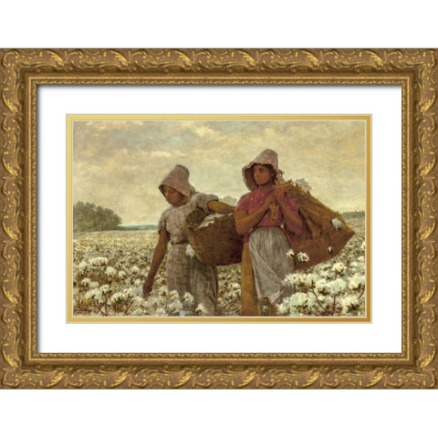 The Cotton Pickers Gold Ornate Wood Framed Art Print with Double Matting by Homer, Winslow