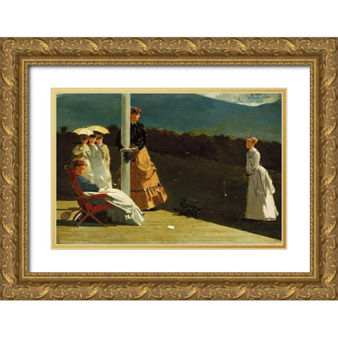 Croquet Match Gold Ornate Wood Framed Art Print with Double Matting by Homer, Winslow