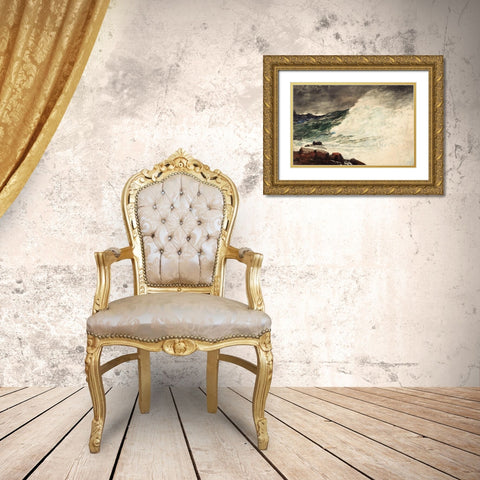 Prouts Neck, Breaking Wave Gold Ornate Wood Framed Art Print with Double Matting by Homer, Winslow