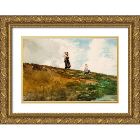 Watching from the Cliffs Gold Ornate Wood Framed Art Print with Double Matting by Homer, Winslow