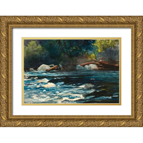 The Rapids, Hudson River, Adirondacks Gold Ornate Wood Framed Art Print with Double Matting by Homer, Winslow