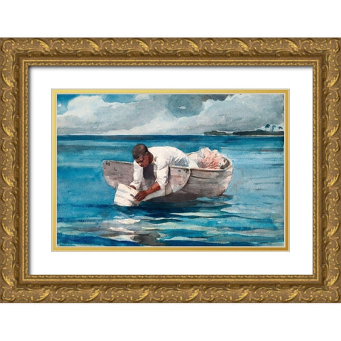 The Water Fan Gold Ornate Wood Framed Art Print with Double Matting by Homer, Winslow