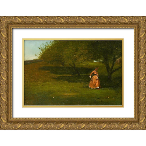 Croquet Player Gold Ornate Wood Framed Art Print with Double Matting by Homer, Winslow
