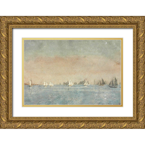 Gloucester Harbor, Fishing Fleet Gold Ornate Wood Framed Art Print with Double Matting by Homer, Winslow