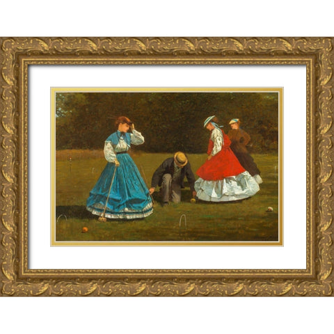 Croquet Scene Gold Ornate Wood Framed Art Print with Double Matting by Homer, Winslow