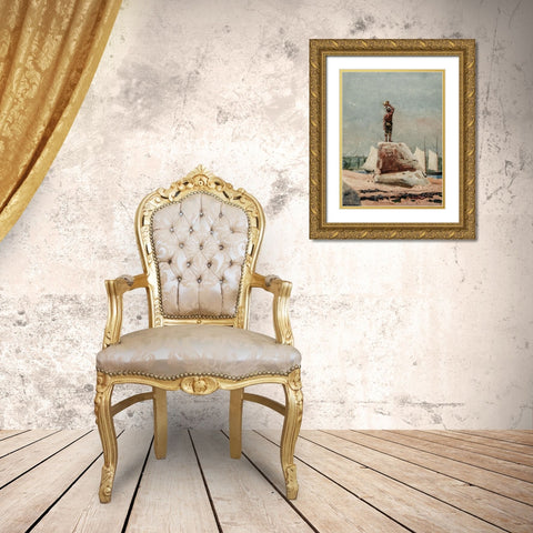 Boy Hailing Schooners Gold Ornate Wood Framed Art Print with Double Matting by Homer, Winslow