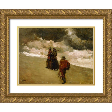 To the Rescue Gold Ornate Wood Framed Art Print with Double Matting by Homer, Winslow