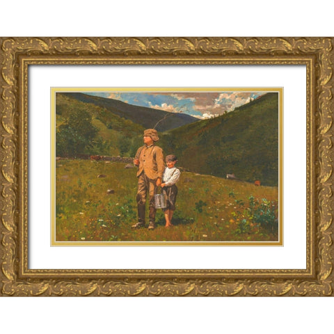 Crossing the Pasture Gold Ornate Wood Framed Art Print with Double Matting by Homer, Winslow