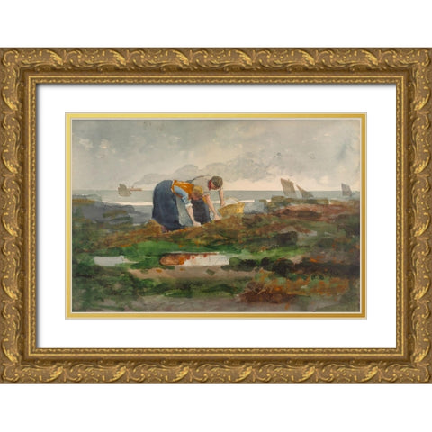 The Mussel Gatherers Gold Ornate Wood Framed Art Print with Double Matting by Homer, Winslow