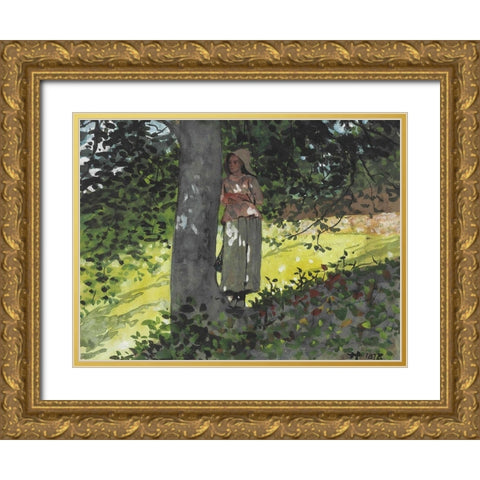 A Shady Spot, Houghton Farm Gold Ornate Wood Framed Art Print with Double Matting by Homer, Winslow