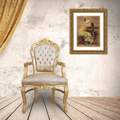 Woman and Elephant Gold Ornate Wood Framed Art Print with Double Matting by Homer, Winslow