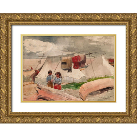 Indian Camp, Roberval, P.Q. Gold Ornate Wood Framed Art Print with Double Matting by Homer, Winslow