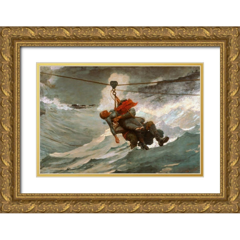 The Life Line Gold Ornate Wood Framed Art Print with Double Matting by Homer, Winslow