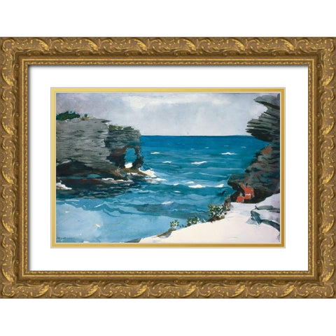 Rocky Shore, Bermuda Gold Ornate Wood Framed Art Print with Double Matting by Homer, Winslow