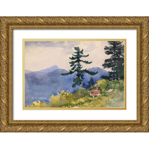 North Woods Club, Adirondacks Gold Ornate Wood Framed Art Print with Double Matting by Homer, Winslow