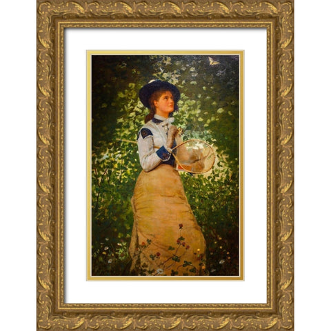 Butterflies Gold Ornate Wood Framed Art Print with Double Matting by Homer, Winslow