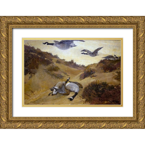 Wild Geese in Flight Gold Ornate Wood Framed Art Print with Double Matting by Homer, Winslow
