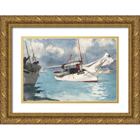 Fishing Boats, Key West Gold Ornate Wood Framed Art Print with Double Matting by Homer, Winslow