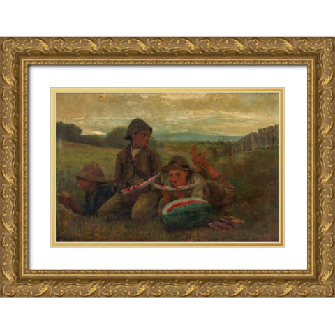 The Watermelon Boys Gold Ornate Wood Framed Art Print with Double Matting by Homer, Winslow