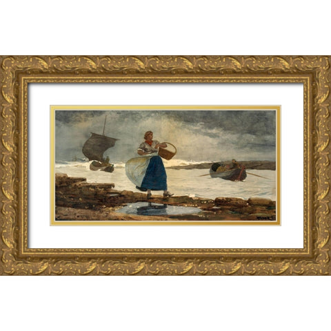 Inside the Bar Gold Ornate Wood Framed Art Print with Double Matting by Homer, Winslow