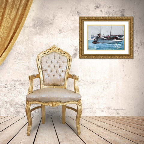 Taking on Wet Provisions Gold Ornate Wood Framed Art Print with Double Matting by Homer, Winslow
