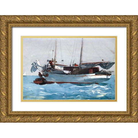 Taking on Wet Provisions Gold Ornate Wood Framed Art Print with Double Matting by Homer, Winslow