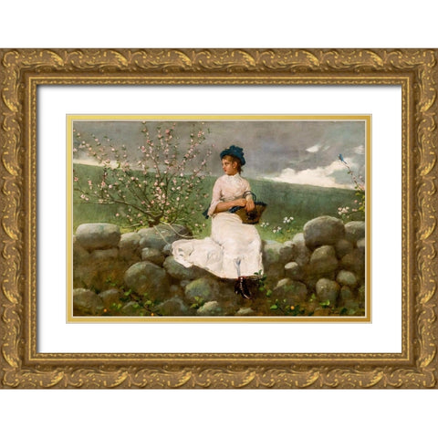 Peach Blossoms Gold Ornate Wood Framed Art Print with Double Matting by Homer, Winslow