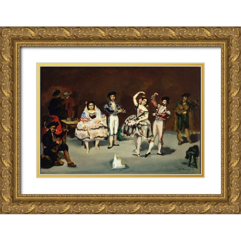 Spanish Ballet Gold Ornate Wood Framed Art Print with Double Matting by Manet, Edouard