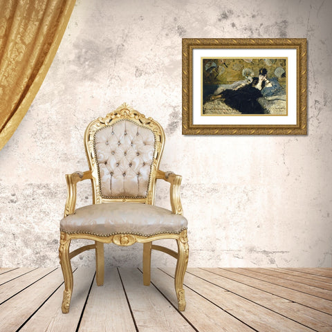 Woman with Fans Gold Ornate Wood Framed Art Print with Double Matting by Manet, Edouard