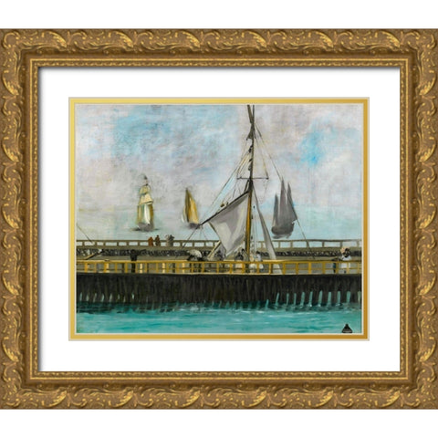 The jetty of Boulogne-sur-Mer Gold Ornate Wood Framed Art Print with Double Matting by Manet, Edouard