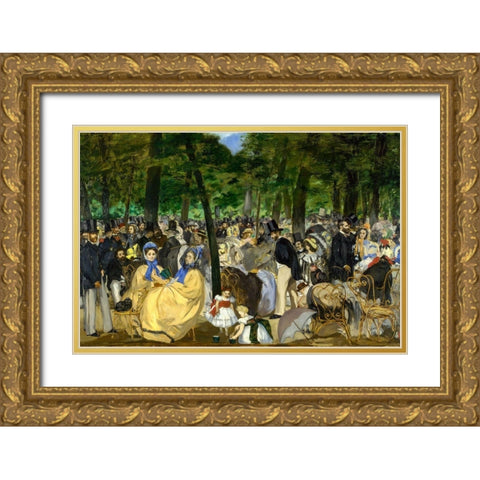 Music in the Tuileries Gold Ornate Wood Framed Art Print with Double Matting by Manet, Edouard