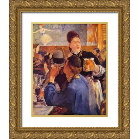 Waitress serving beer Gold Ornate Wood Framed Art Print with Double Matting by Manet, Edouard