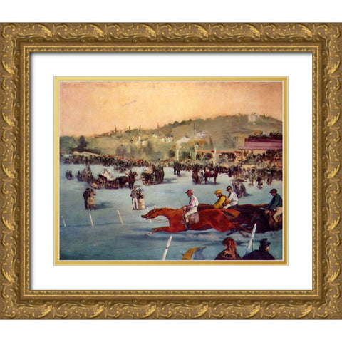 Race in the Bois de Boulogne Gold Ornate Wood Framed Art Print with Double Matting by Manet, Edouard