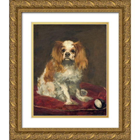 A King Charles Spaniel Gold Ornate Wood Framed Art Print with Double Matting by Manet, Edouard