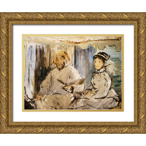 Monet in his Studio Gold Ornate Wood Framed Art Print with Double Matting by Manet, Edouard