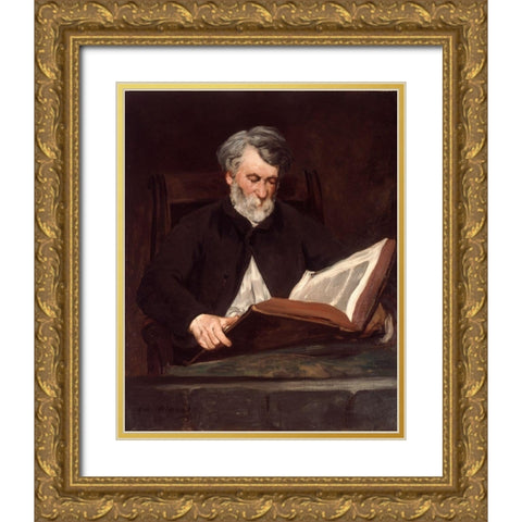 The Reader Gold Ornate Wood Framed Art Print with Double Matting by Manet, Edouard