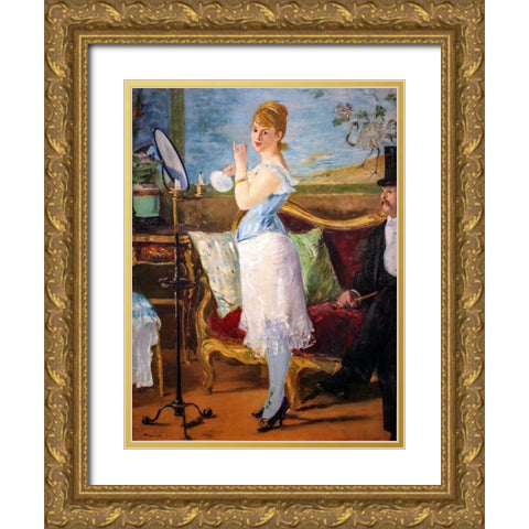 Nana Gold Ornate Wood Framed Art Print with Double Matting by Manet, Edouard