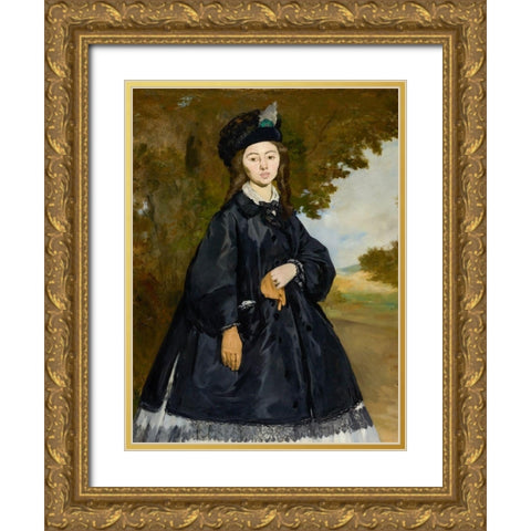 Portrait of Madame Brunet Gold Ornate Wood Framed Art Print with Double Matting by Manet, Edouard