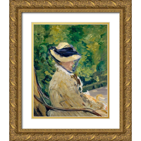 Madame Manet at Bellevue Gold Ornate Wood Framed Art Print with Double Matting by Manet, Edouard