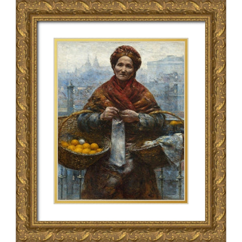 Jewish woman selling oranges Gold Ornate Wood Framed Art Print with Double Matting by Gierymski, Aleksander