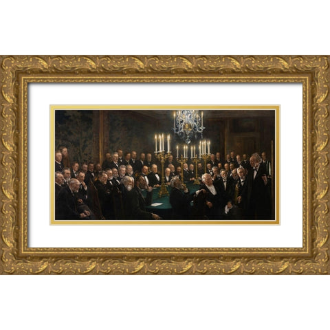 A meeting in the Royal Danish Academy of Sciences and Letters Gold Ornate Wood Framed Art Print with Double Matting by Kroyer, Peder Severin