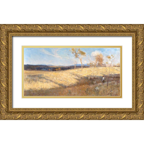 Golden summer, Eaglemont Gold Ornate Wood Framed Art Print with Double Matting by Streeton, Arthur