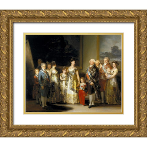 Charles IV of Spain and His Family Gold Ornate Wood Framed Art Print with Double Matting by Goya, Francisco