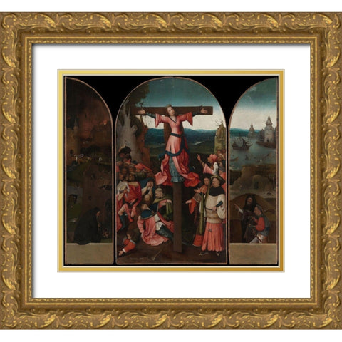 Triptych of the crucified Martyr Gold Ornate Wood Framed Art Print with Double Matting by Bosch, Hieronymus