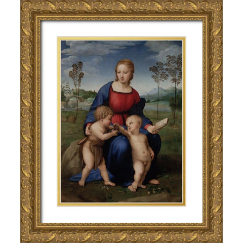 Madonna of the Goldfinch Gold Ornate Wood Framed Art Print with Double Matting by Raphael