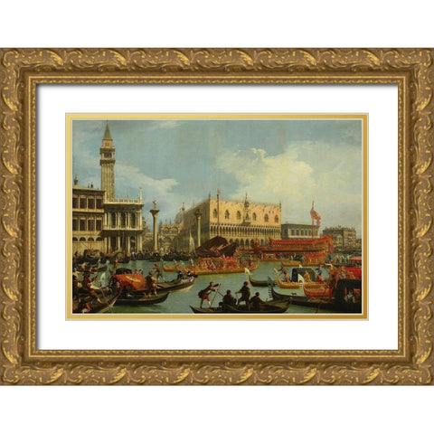 The Return of the Bucentaur to the Molo on Ascension Day Gold Ornate Wood Framed Art Print with Double Matting by Canaletto