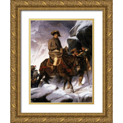 Napoleon Crossing the Alps Gold Ornate Wood Framed Art Print with Double Matting by Delaroche, Paul