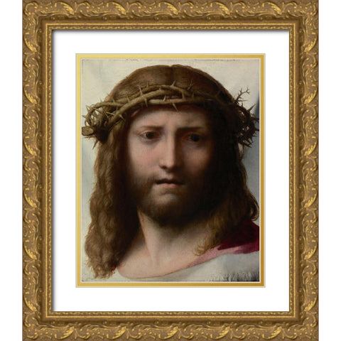 Head of Christ Gold Ornate Wood Framed Art Print with Double Matting by Correggio