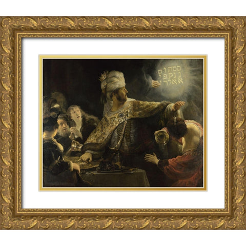 Belshazzars Feast Gold Ornate Wood Framed Art Print with Double Matting by Rembrandt
