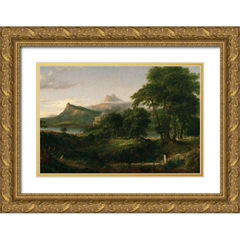 The Course of Empire The Arcadian or Pastoral State Gold Ornate Wood Framed Art Print with Double Matting by Cole, Thomas